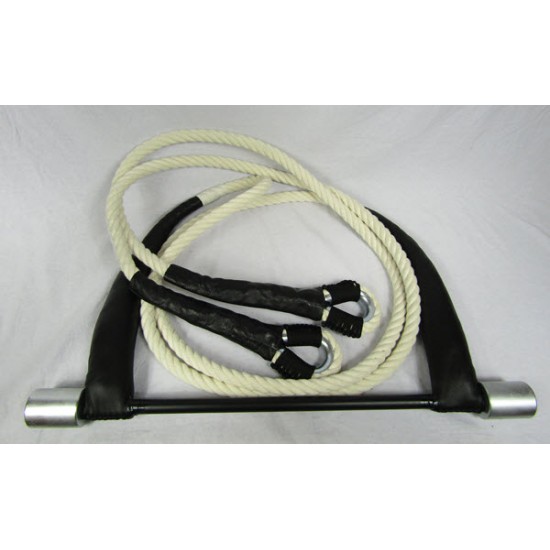 Trapeze |  Swinging Trapeze Bar |  Ecru Ropes | 3m | Black Leather Protectors| 3 or 6 lbs  Weights